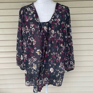 Eyeshadow Floral Sheer Top Size 1X (NWT)